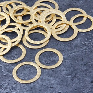 4 Gold Hammered Circle Connector, Hammered Ring Link, Circle Ring Link // GC-612 image 3