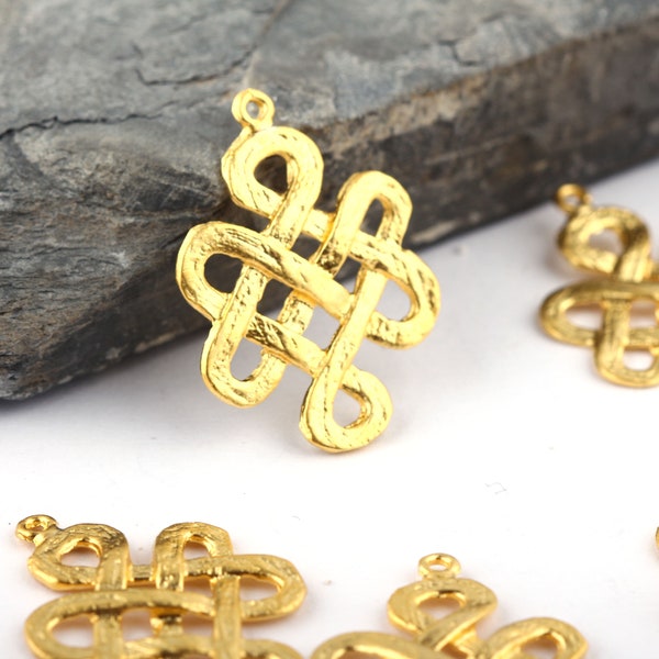 2 Endless Knot Pendant, Infinity Knot, Celtic Sign Pendant, Gold Plated Infinity Charm, Eternal Knot Charm, Mystic Knot // GP-791