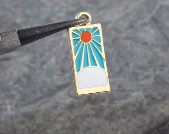 1 Enamel Sun Pendant, Rectangle Sun Pendant, Enamel Sky Pendant, Beach Jewelry, Sunset Pendant, Beach Pendant, Pop Art Pendant  // GP-794