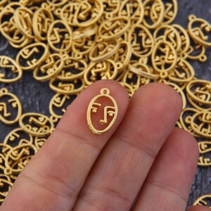 Face Mask Charms, Mini Face Charms, Gold Face Charms, Mask Charms, Gold Mask Drops, 10 pcs, 9x15mm // GCh-340