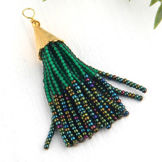Double Colored Short Seed Bead Tassel Forest Green/mixed Gun | Etsy