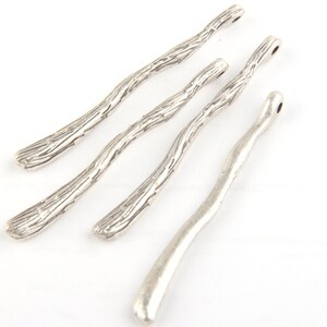 Silver Plated Textured Long Bar Pendants, Long Bar Charms, 45mm, 4 pieces // SP-252 image 3