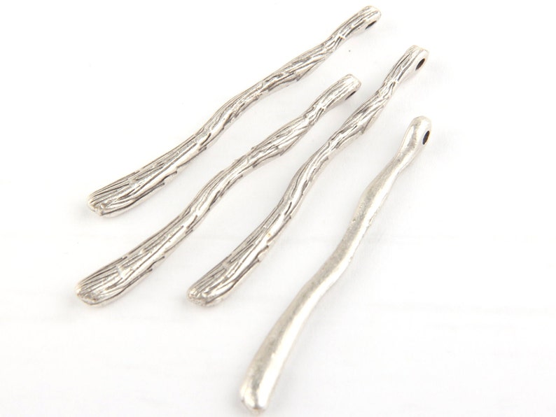 Silver Plated Textured Long Bar Pendants, Long Bar Charms, 45mm, 4 pieces // SP-252 image 3