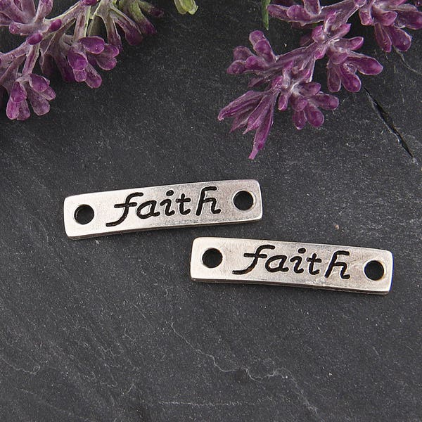 Faith, Silver Stamped Quote Rectangular Bracelet Link, Quote Connectors, 2 pieces // SC-206