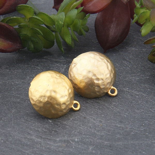 2 Matte Gold Hammered Dome Earring Posts, Earring Components, Earring Stud Findings, Gold Earring Findings // GF-189