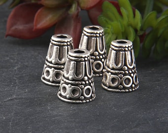 Silber, Tribal Perlenkonen, Quastenkappen, Endkappen, 4 Stück // SF-113