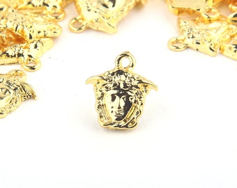 Shiny Gold Medusa Charms, 1-sided Medusa Drop Charms, Greek Medusa Head Charms, Greek Mythology Charms