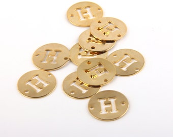 Alphabet Letter Disk Connector Link, Buchstabe H, Cut Out Letter Link, 22k glänzend vergoldet, 1 Stück , GC-376