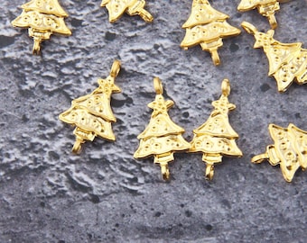 Christmas Tree Charms, Christmas Charms, Xmas Charms, Gold Tree Charms, 8 pieces // GCh-374
