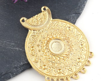 Grande connettore pendente tribale in oro, pendente focale, 1 pezzo // GC-495