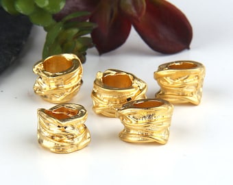 Gold Plated Large Hole Slider Beads, Tubular Beads, Organic Tube Beads, 5 pieces // GB-140A