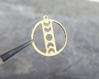 Lunar Stage Pendant, Celestial Pendant, Moon Phase Pendant, Gold Bar Pendant, Vertical Moon Pendant, Crescent Pendant, 2 pieces // GP-786