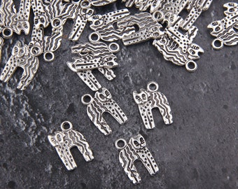 Silver Cat Charms, Abstract Cat Charms, Animal Charms, Textured Cat Drops, Bracelet Charms,10 pcs, 12x19mm // SCh-238