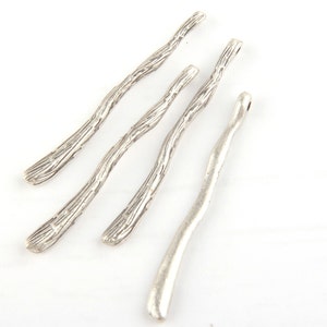 Silver Plated Textured Long Bar Pendants, Long Bar Charms, 45mm, 4 pieces // SP-252 image 2