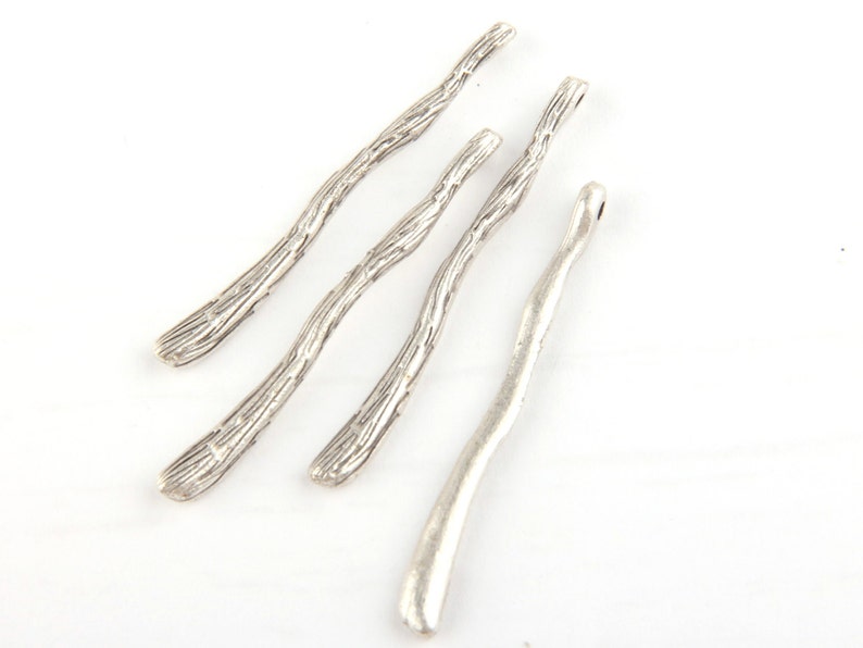 Silver Plated Textured Long Bar Pendants, Long Bar Charms, 45mm, 4 pieces // SP-252 image 2
