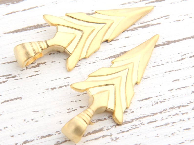 Matte Gold Arrow Pendants Tribal Arrow Pendant Spear Head Pendants 2 pcs GP-439