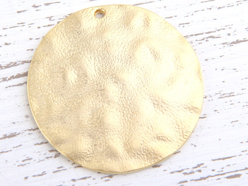 Large Round Dome Shaped Hammered Gold Pendant, 45 mm, 1 piece // GP-444 image 1