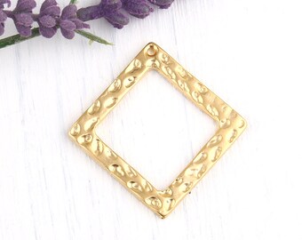 2 Hammered Square Pendant, 22k Matte Gold Plated, Necklace Pendant, Silver Star // GP-479