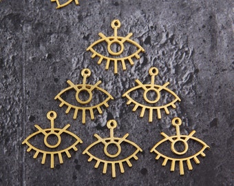 Colgantes de ojos, Colgante de ojos dorados, Ojo chapado en oro, Amuletos de ojos, Amuletos de mal de ojo, Colgantes de mal de ojo, 6 piezas, 25x25 mm// GP-680