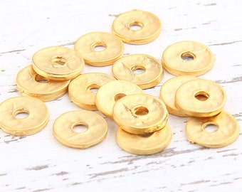 Matte Gold Heishi Hammered Disc Beads, Gold Disc Spacers, 9,5 mm, 10 pieces // GB-157