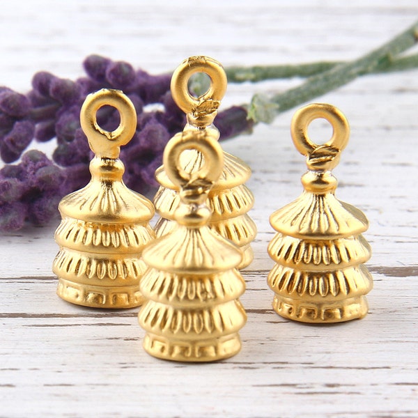 Gold Plated Layered Cones, Bead Caps, Tassel Caps, Cord End Caps, 4 pieces // GF-140