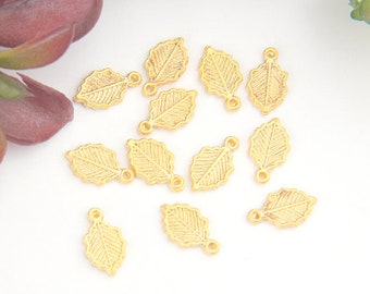 Gold, Mini Leaf Charms, Mini Gold Leaf Charms, 12pieces // GCh-297