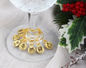 7 Wine Glass Charms, Christmas Party Charms, Christmas Wine Charms, Wine Glass Charms, Set of 7, Xmas Icon Wine Charms -Vol.1- // WCh-010