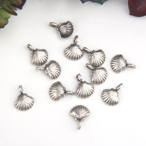 Silver, Mini Sea Shell Charms, Clam Charms, Nautical Charms, 12 pieces // SCh-170