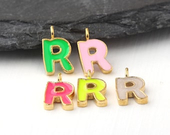 1 Letter R Charm, Enamel Letter Charm, Colored Alphabet Charm, Letter Tag Charm, Earring Alphabet, Personalized Bracelet Charm // GCh-403