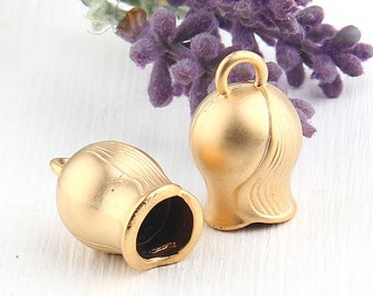 Bell Shaped Gold Plated Tassel Cap, Cord End, End Caps, Gold Cone, 2 pieces // GF-149
