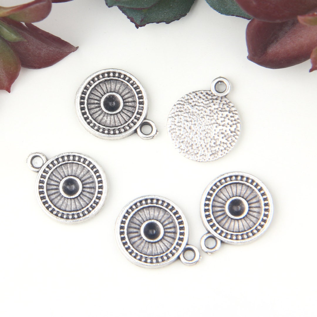 Small Rund Charm Silver, Round Textured Mini Drop Charms, Jewelry Findings, Metal Charms ...