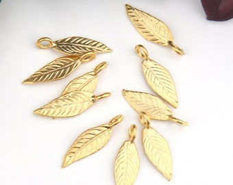 Gold Leaf Charms, Tree Leaf Charms, 10 pieces // GCh-279