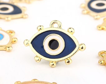 1 Enamel Evil Eye Pendant, Eye Pendant, Enamel Eye Charm, Earring Charm, Evil Eye Charm, Gold Evil Eye Charm, Protective Pendant // GP-788