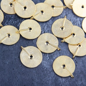 Round Disc Pendant, Flat Disc Pendant, Gold Disc Pendant, Weave Pattern Disc, Round Spiral Disc, 1 pc, 28x33 mm // GP-688