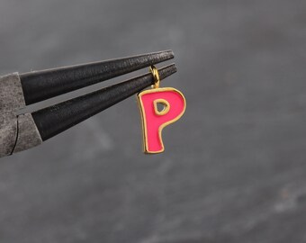 1 Letter P Charm, Enamel Letter Charms, Enamel Alphabet Charms, Letter Pendants, Letter Tag Charms, Letter Bracelet Charms // GCh-403