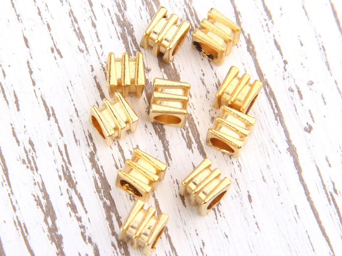 Ridged Cube Metal Bead Spacers 22k Matte Gold Plated 6x6mm Etsy
