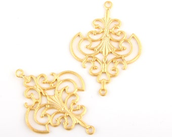 Gold Plated Chandelier Fretwork Connector, 2 piece - Jewelry Supplies // GPC-301