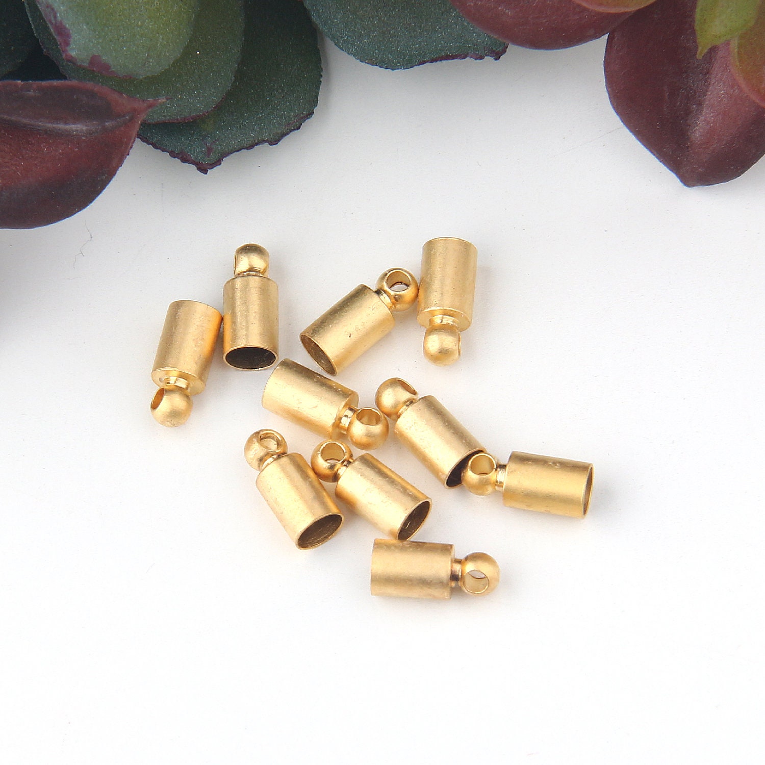 10 Mini Cord Caps, Mini Gold Caps, 22k Matte Gold Plated, 4x9mm // GF ...
