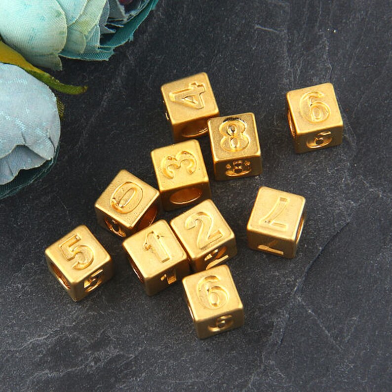 Metal Number Beads, Number Sliders, Number Cube Beads, Bead Sliders, Slider Cube Beads, Pick Your Number, 1 piece // GB-227 image 2