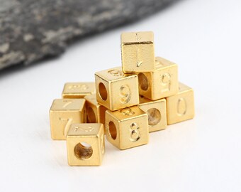 1 Gold Würfel Zahlen, Zahlen Slider, Zahlen Spacer, Würfel Zahlen Slider, Armband Slider, Initial Number Bead // GB-375