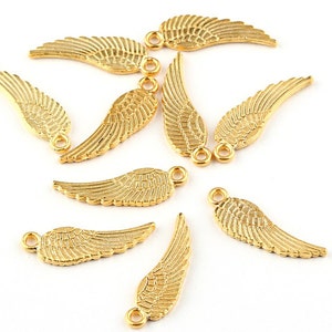 Mini Angel Feather Wings, Gold Angel Wings, 22k matte gold plated, 10 pieces // GPCh-120