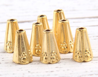 Matte Gold Cone Bead Caps, Cone Tassel Caps, 8 pcs // GF-117