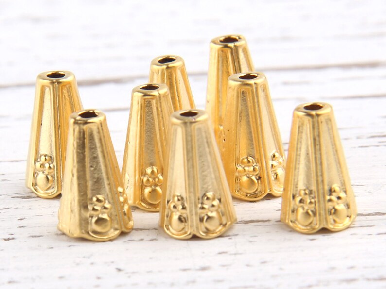 Matte Gold Cone Bead Caps Cone Tassel Caps 8 Pcs // GF117 Etsy