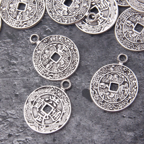 Chinese Lucky Pendants, Qing Dynasty Coin, Chinese Coin Pendant, Silver Chinese Pendant, 1 piece // SP-478