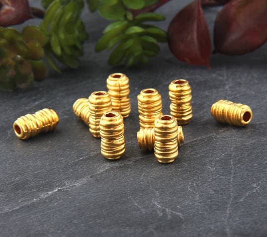 30 Gold Tube Beads Antiqued Gold Jewelry Making Supply Barrel Beads 10mm X  5mm 