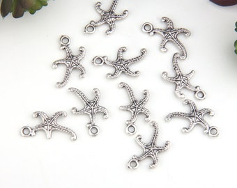 Silver Starfish Charms, Fish star charms, Star Charms, Nautical Charms, Beach Charms, 10 pcs // SCh-171