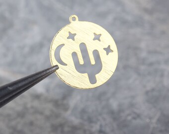 Colgante de Cactus de Oro, Colgante de Noche del Desierto, Colgante Celestial, Colgante de Luna, Colgante de Estrella, Colgante de Corte Láser, 2 piezas // GP-749