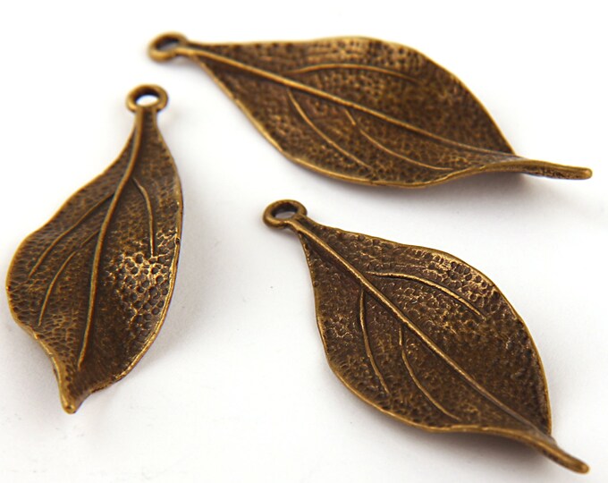 Antique Bronze Leaf Pendant Leaf Charm Pendants 3 Pieces // Etsy