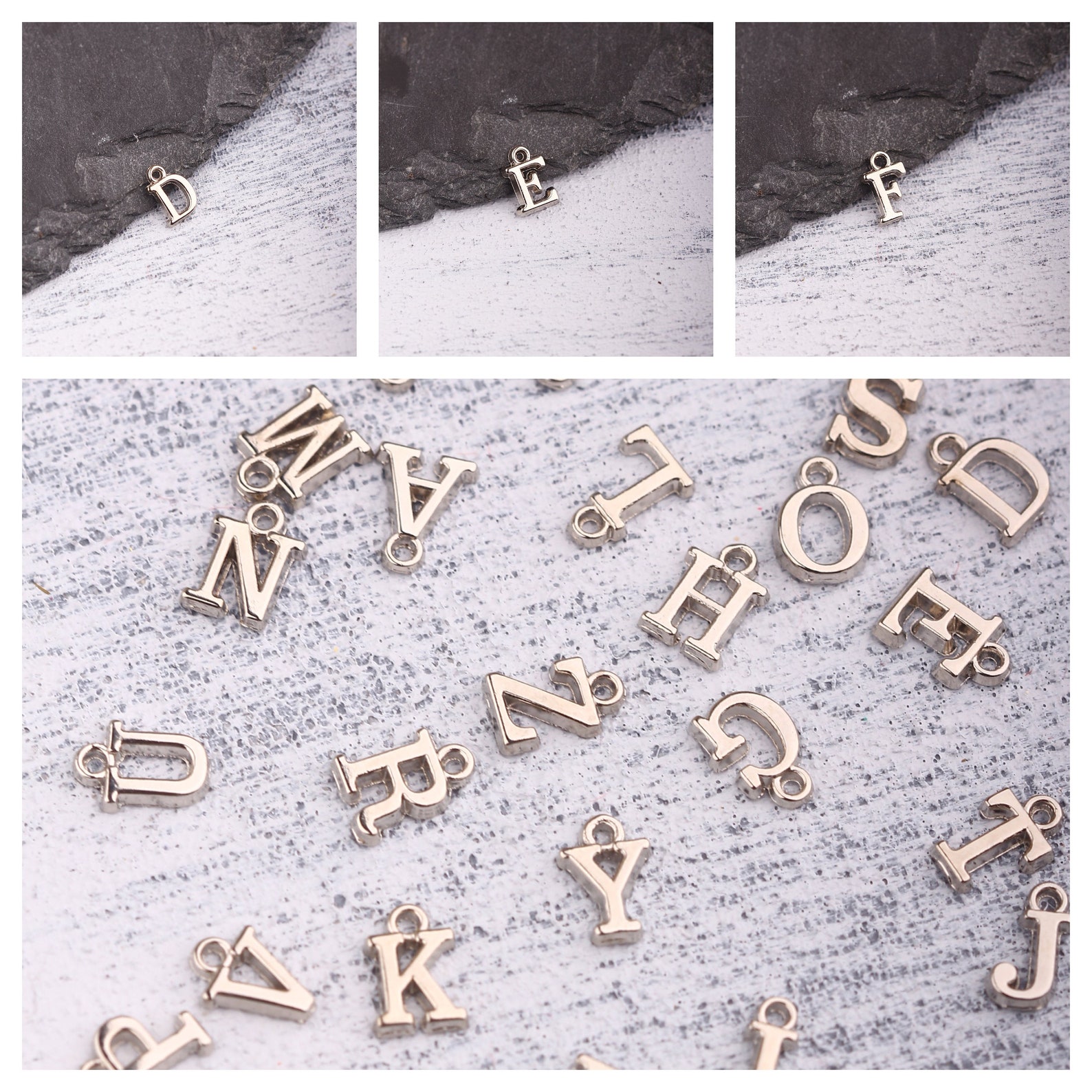 Silver Tone Letter Charms Pewter Alphabet Charms Mini Letter - Etsy UK