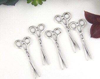 Silver, Large Scissors Charms, Hairstyle Charms, Scissors Pendants, 5 pcs // SCh-180